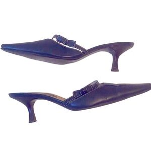 Ann Taylor Loft navy blue leather heels.Front strap.Bow trim. Size 8. 2.5” heels